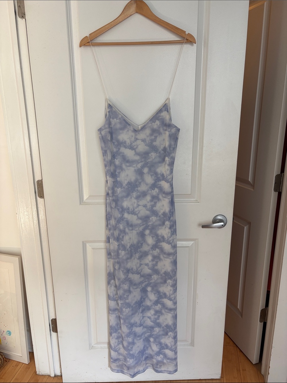 bebe Light Blue Cloud-Print Maxi Slip Dress